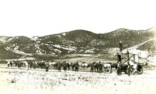  A transportation team in the early 1900s.  The third man from left, with his hands on his hips, might be Captain Ebenezer Barstow.  Courtesy of Dana Lower.