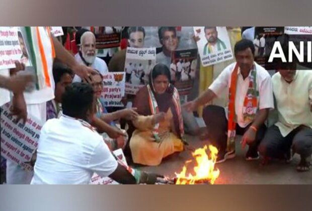 'Obscene video' case: Congress workers holds protest against JD(S) MP Prajwal Revanna in Bengaluru