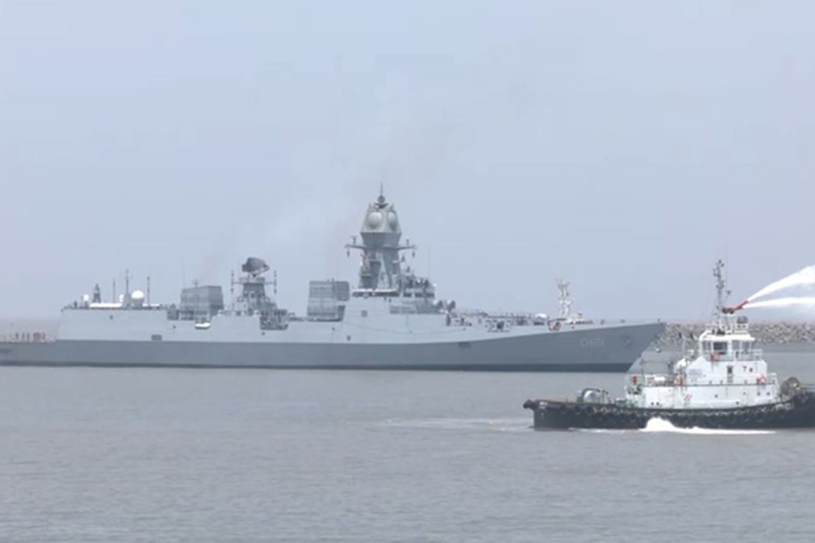 INS Surat makes maiden visit to Hazira Port on Gujarat Foundation Day