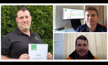  Winners of the 2021 Maptek Geology Challenge Henry Dillon, Golder (left) with Reece Stewart, Anglo American (top right) and Matt Green, Evolution Mining (lower right) 