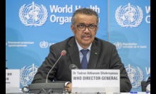  WHO director general Dr Tedros Ghebreyesus at the media briefing in Geneva