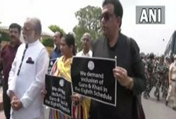 TMC MPs protest near Parliament demanding inclusion of Garo and Khasi language in Eighth Schedule