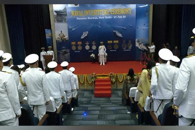 Navy Chief Admiral Dinesh Tripathi presents service awards to 51 naval personnel at Investiture Ceremony