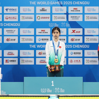 (SP)CHINA-CHENGDU-THE WORLD GAMES 2025-FREEDIVING-WOMEN'S DYNAMIC WITH FINS-FFS1-FFS2-VICTORY CEREMONY (CN)