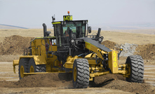  A front view of the Cat 24 motor grader