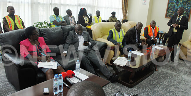  inisters zuba and  directors during a press brief at ntebbe airport  