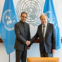 MoS for External Affairs Kirti Vardhan Singh holds "productive meeting" with UN Chief Guterres