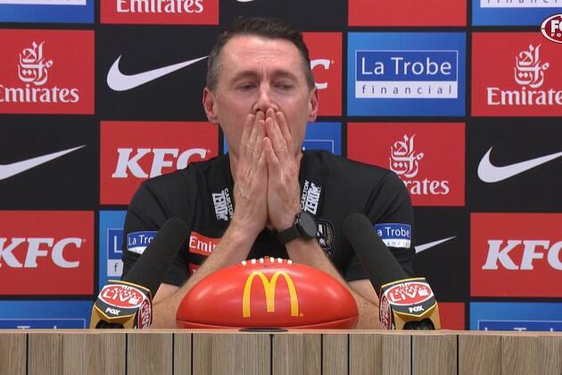 Craig McRae breaks down in post-match interview as AFL rocked by shock death of Adam Selwood