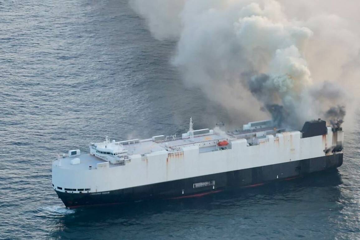 Cargo ship full of electric vehicles abandoned in Pacific Ocean after terrifying fire erupts