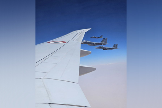 PM Mod's aircraft escorted by F15s of Royal Saudi Air Force in the Saudi airspace