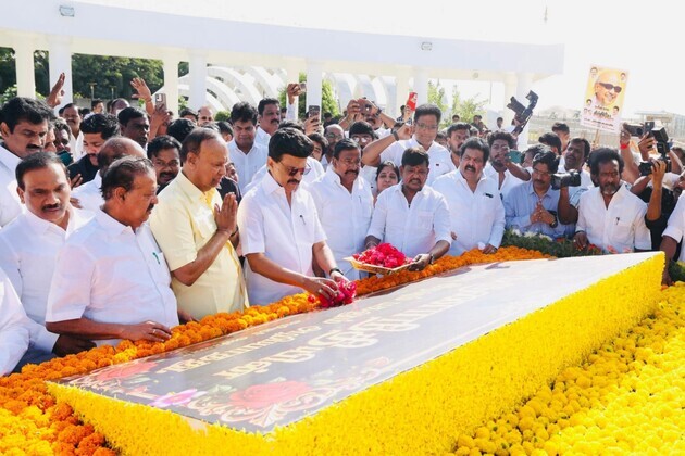 DMK chief MK Stalin pays homage to former CM of Tamil Nadu M Karunanidhi on birth anniversary