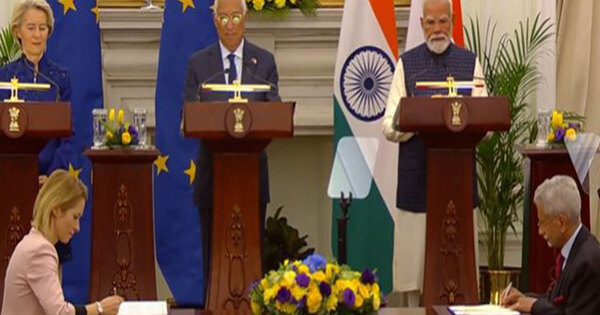 India - EU ink Security and Defence Partnership ; other key MoUs include green hydrogen task force , mobility