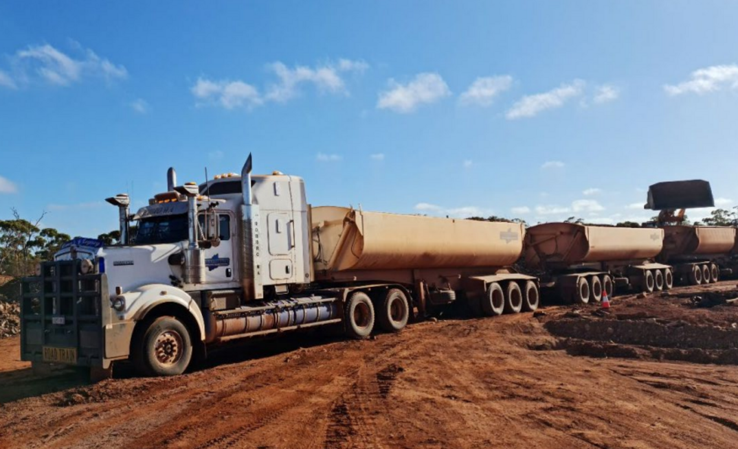 First stockpiles of Lucky Strike ore being loaded.