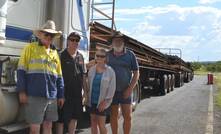   John Wheeler of Patience Bulk Haulage Geraldton, James Mellor of Newman Low Loaders with Peta Tindall and Michael King just outside of Mount Isa