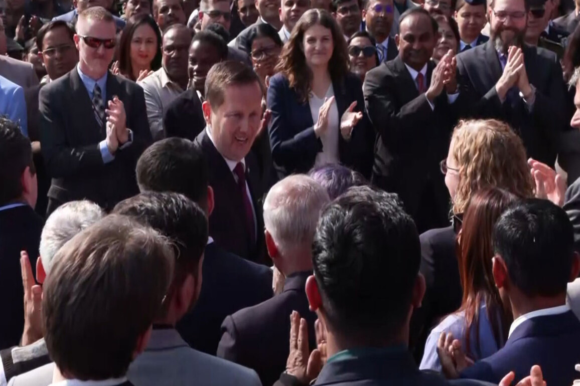 'Hold On, I'm Comin' by Sam & Dave plays as Sergio Gor walks to take oath as US Ambassador to India