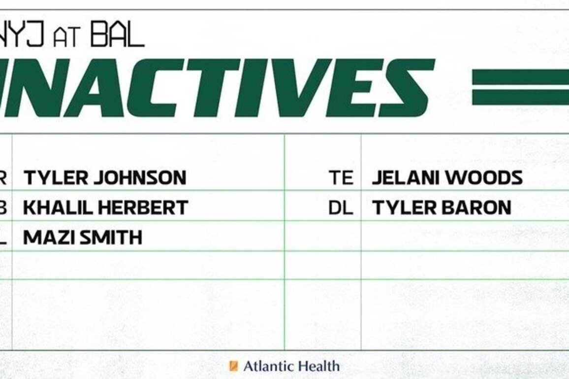 WR Tyler Johnson, DL Mazi Smith Among Jets' 5 Inactives for Baltimore