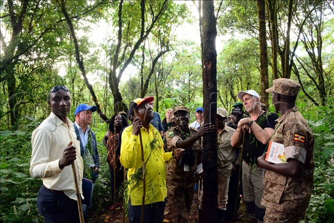  rof phraim amuntu the minister for tourism wildlife and antiquities in yellow and  envoys admire a tree as they walked to the apkwai ave in the t lgon  ec 112019 hoto by ddie sejjoba