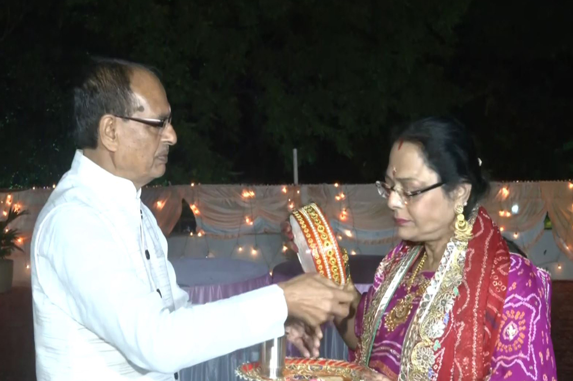 Union Minister Shivraj Singh Chouhan celebrates Karva Chauth with his wife Sadhna Singh