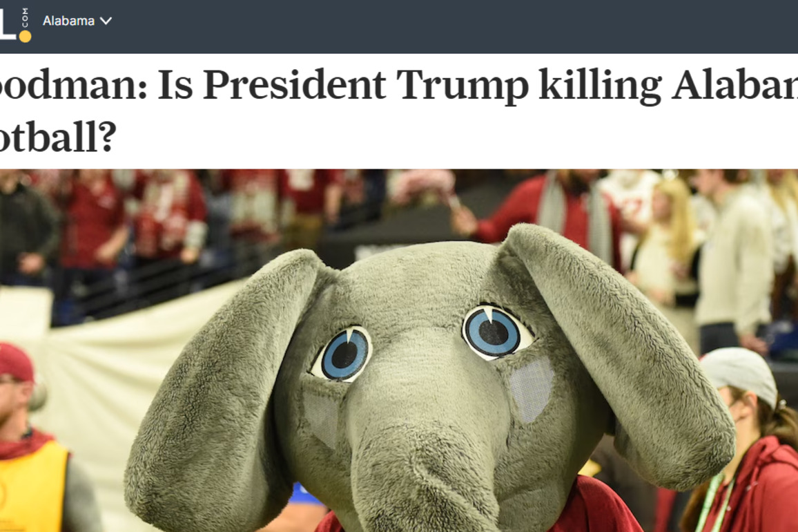Pathetic aldotcom columnist pretends he is worried Trump's tariffs will hurt Alabama football