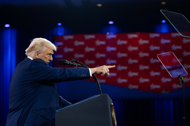 US President Donald Trump at CPAC in February 2025