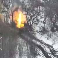 Ukrainian tank burns out after reported Russian drone strike 