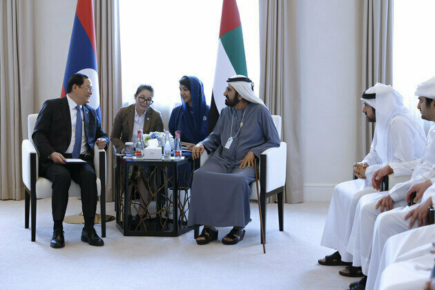 Mohammed bin Rashid, Prime Minister of Laos discuss ways to boost bilateral relations on sidelines of WGS 2025