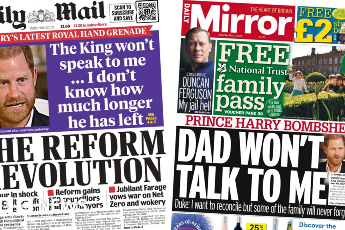 Newspaper headlines- 'Reform revolution' and 'Prince Harry bombshell'