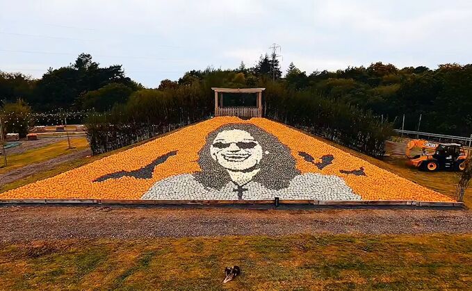 A tribute to Ozzy Osborne at Sunnyfields Farm in Hampshire. The display was made purely with pumpkins.