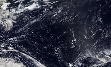 Two simultaneous tropical cyclones on September 20, Ragasa (left), and Neoguri (upper right) – both went on to become violent typhoons.