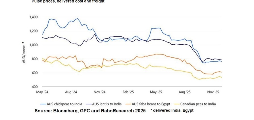 Rabobank says a favourable Indian pulse crop may impact Australian grain prices.