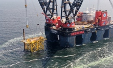  Heerema's SSCV Sleipnir installing the six-legged, 2,852t, and 50m long jacket for the Hollandse Kust (zuid) offshore transformer platform