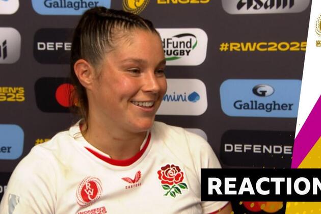 Women's Rugby World Cup- Jess Breach reacts to England's win v Samoa