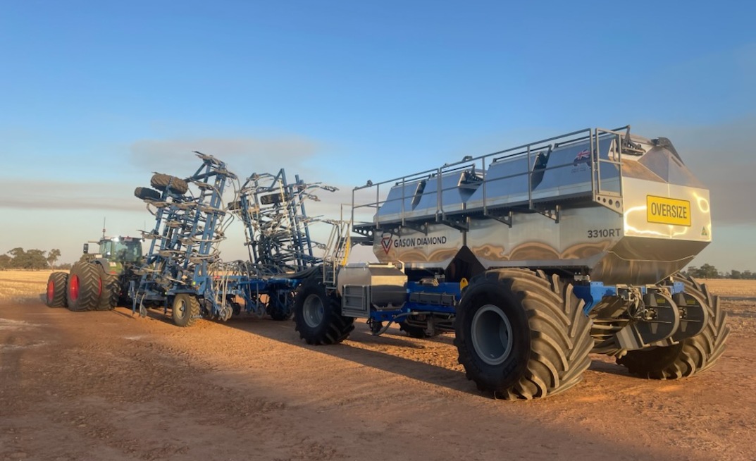 Gason's latest air seeder carts have stainless steel bins and metering systems.