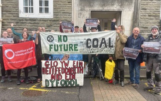 Anti-coal mine protestors outside Carmarthenshire county council yesterday | Credit: Friends of the Earth Cymru