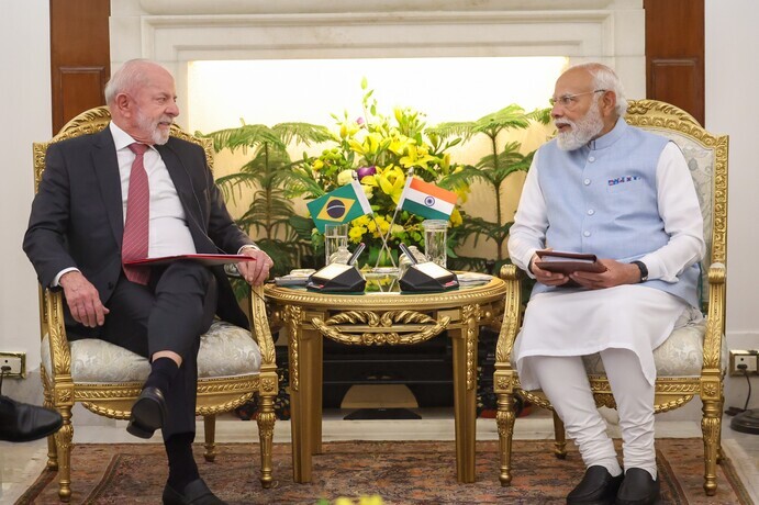 India's prime minister Narendra Modi and Brazil's president Luiz Inacio Lula da Silva in February 2026