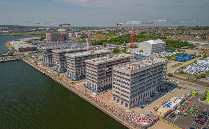 Aerial view of Miller's Quay 'topping out' ceremony 