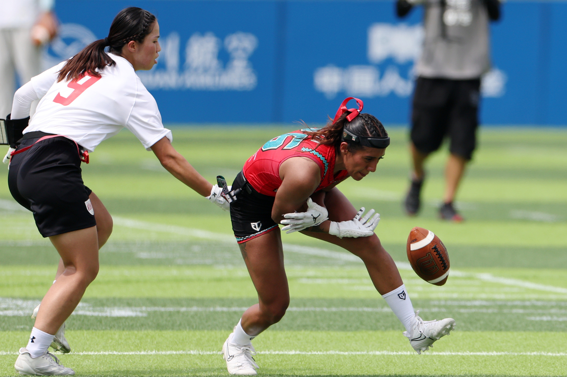 (SP)CHINA-CHENGDU-THE WORLD GAMES 2025-FLAG FOOTBALL-WOMEN'S PRELIMINARY ROUND-MEX VS JPN (CN)