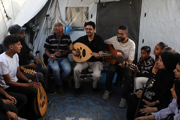 MIDEAST-GAZA CITY-DISPLACED PEOPLE-MAKESHIFT MUSIC SCHOOL