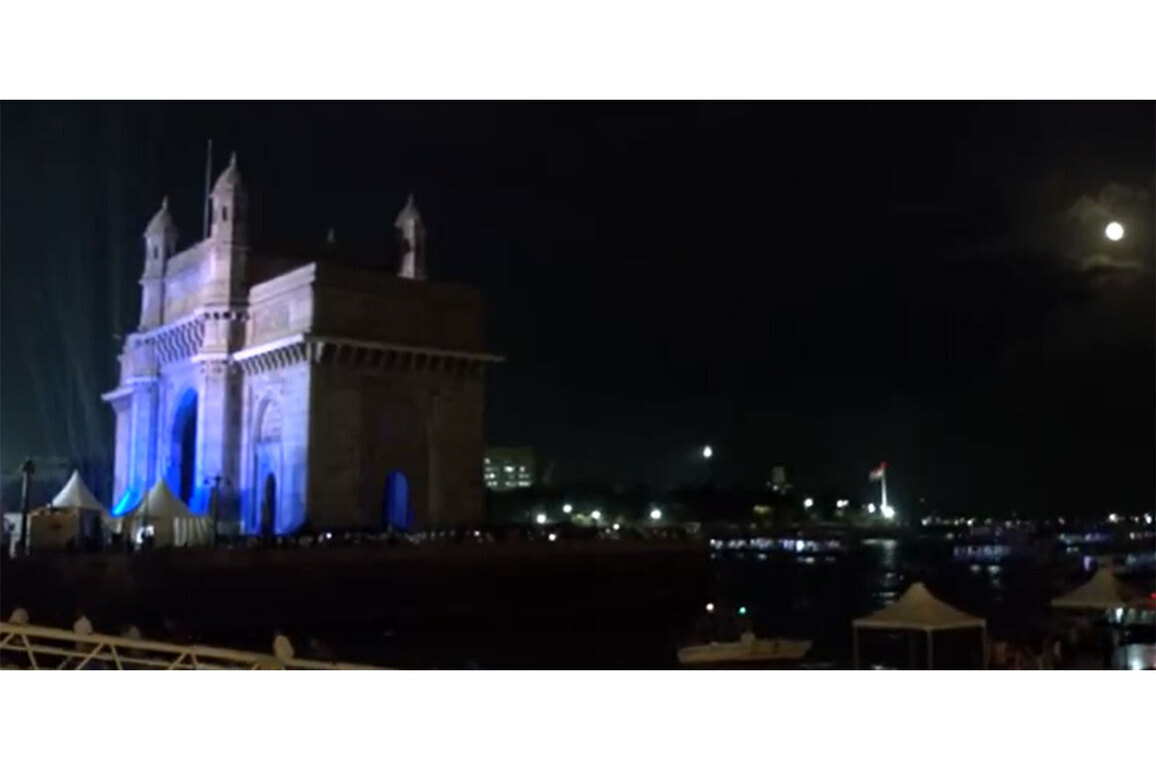 Mumbai's Gateway of India shines under moonlight on Buddha Purnima evening
