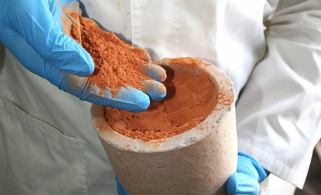 Calcined clay in a crucible.