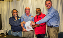  L-R: Kado Muir, Liontown chairman Tim Goyder, Edwin Beaman Snr and Liontown managing director Tony Ottaviano. Image: Tony McDonough