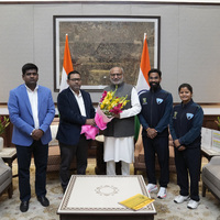 India Lacrosse teams meet Vice-President Radhakrishnan after historic golds