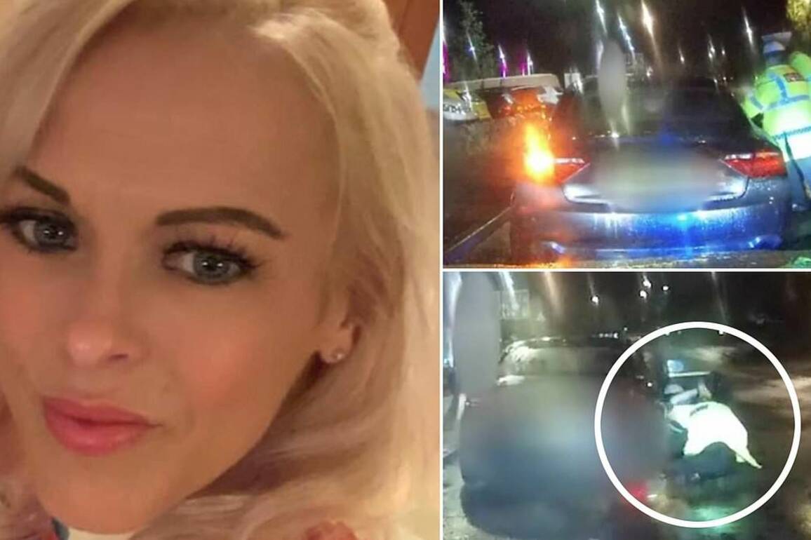 Moment mother drags two police officers down the road as she drives off while they questioned her
