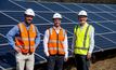 Shane Goodwin (left) (New Century head of corporate affairs & responsibility), Michael Pitt (New Century head of development) and Matthew Forrest (APA general manager energy solutions at APA Group’s 110MW Darling Downs solar farm in Queensland.