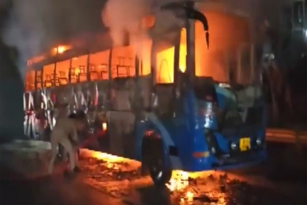 Bus catches fire on NH34 in Bulandshahr's Khurja Dehat area; no casualties reported