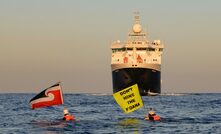  Greenpeace International has staged a peaceful protest challenging a UK Royal Research Vessel