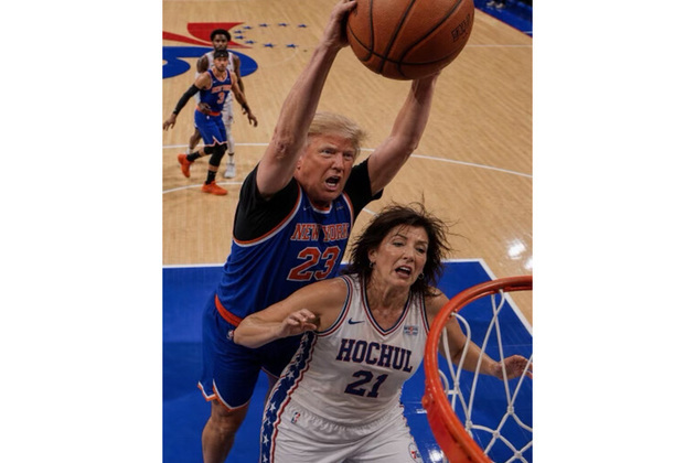 Trump shares bizarre AI graphic depicting basketball duel with New York Governor Kathy Hochul