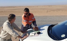 Gibb River's Jim Richards and GIB Namibian exploration manager Nico Scholtz visiting the Erongo uranium district.