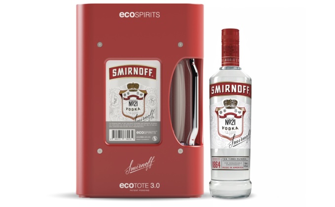 Smirnoff in an EcoSpirits EcoTote next to a 750-millilitre bottle / Credit: EcoSpirits