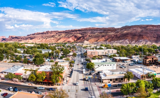 Aerial view of Moab, Utah, where one of Mariana's "stealth" projects is based